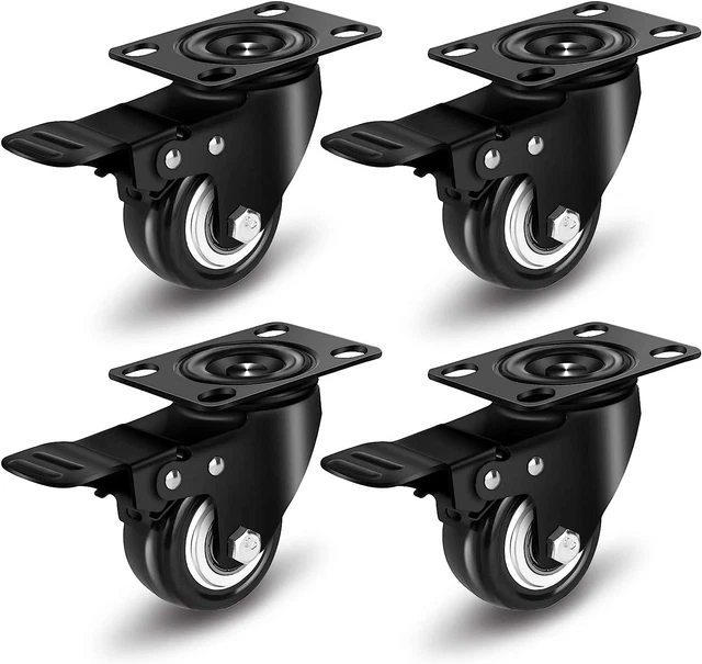 4PCS Roulettes Pivotantes à Plaque SucceBuy 50,8 mm en PVC, Roues