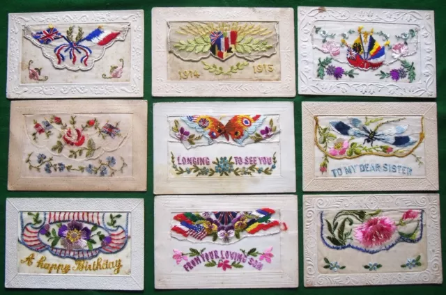 Collection x 59 WW1 Military Embroidered Silk Postcards Greetings Patriotic etc 2