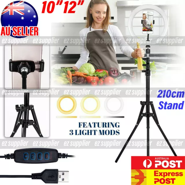 10/12 inch Dimmable LED Ring Light +2.1M Tripod Stand Selfie Circle Lamp HOT