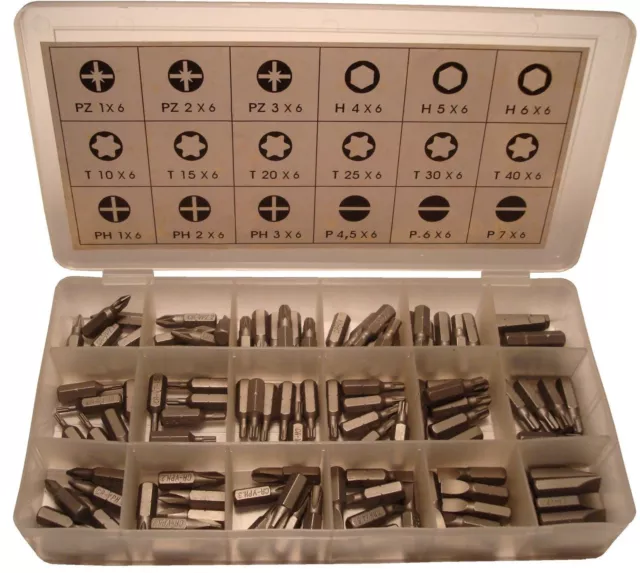 108tlg BITSET häufig benötigte Bits inkl.TORX KREUZ SCHLITZ SECHSKANT Bit-Box