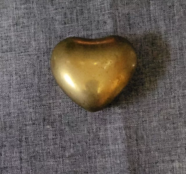 Vintage Solid Brass Heart Shaped Keepsake Trinket Jewelry Box w/ Lid