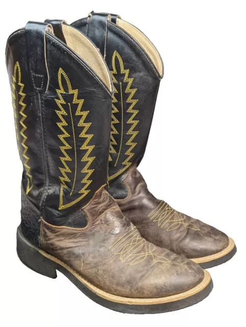 Old West Cowboy Western Boots Brown Black Leather 1606Y Youth Size 5