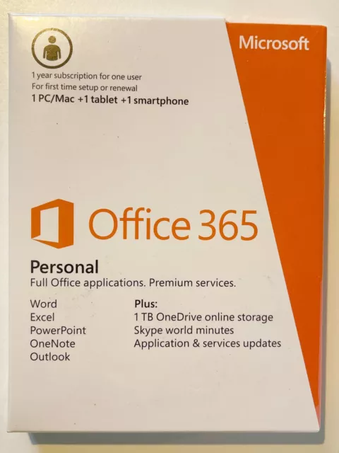 Microsoft Office 365 Personal Retail - 1 Year Subscription Mac and Windows