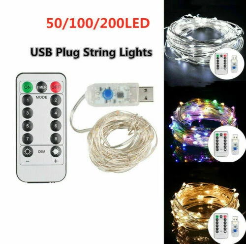 5-20M 50/100/200LED Copper Wire Party USB Twinkle LED String Fairy Lights Remote