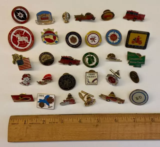 Vintage (30) Item Mixed Fire Department Dept Pin Lot