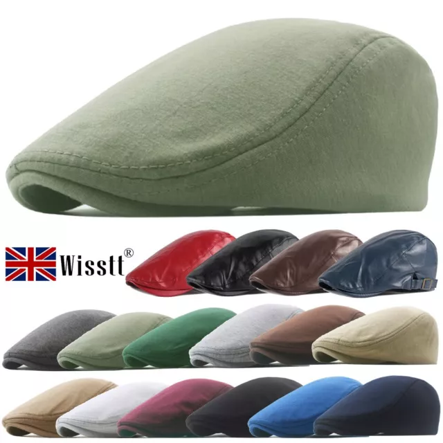 Mens Leather Flat Cap Newsboy Hats Adjustable Cotton Winter Baker Boy Womens