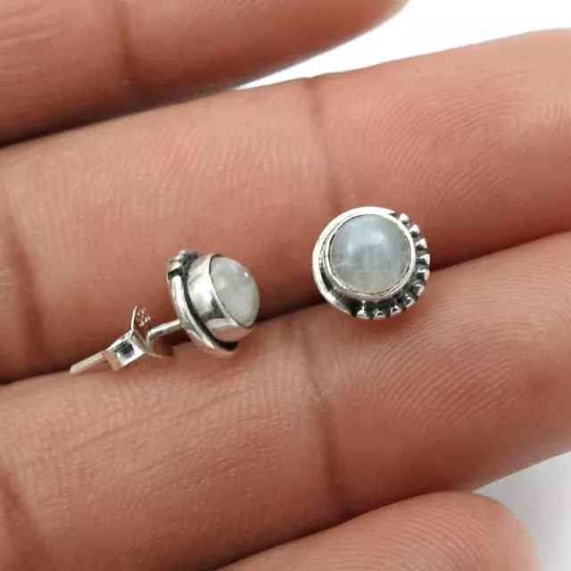 Natural Rainbow Moonstone Gemstone Stud Earrings 925 Silver For Women J15