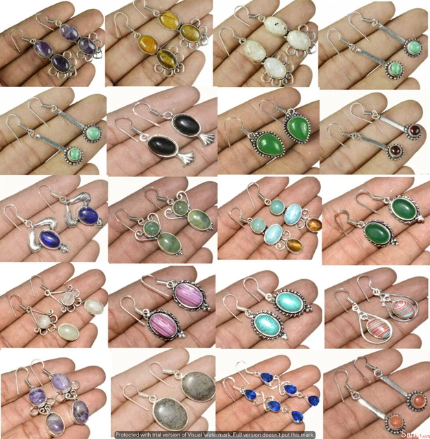 Tiger Eye & Mixed 50 Pair Wholesale Lot 925 Sterling Silver Earring NLE-2440