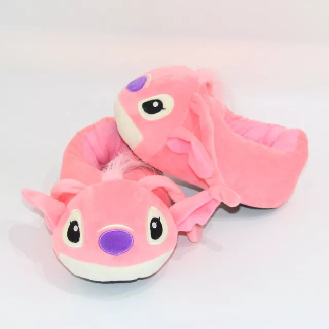 Kids Cartoon Slippers Lilo and Stitch Angel Plush Toy Disney Monster Fur Pink
