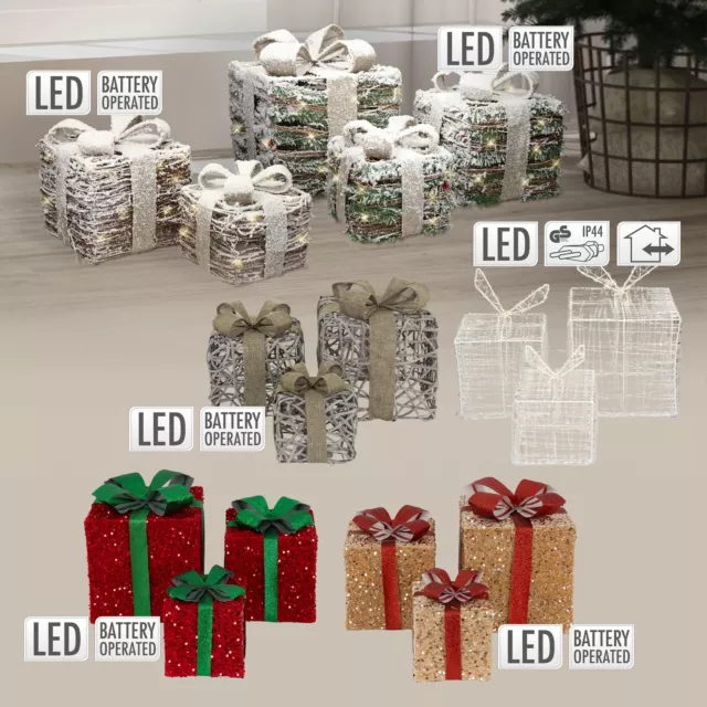 Juego de 2/3 cajas de regalo LED en ratán decoración navideña iluminada a elegir