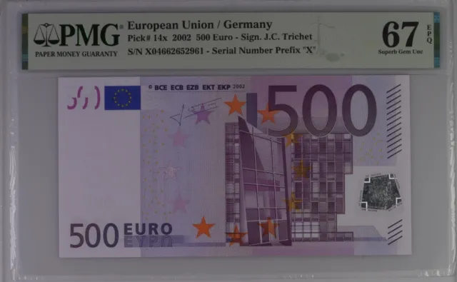 GERMANY 500 Euro 2002 X-serie, Trichet Sign, R011, PMG 67