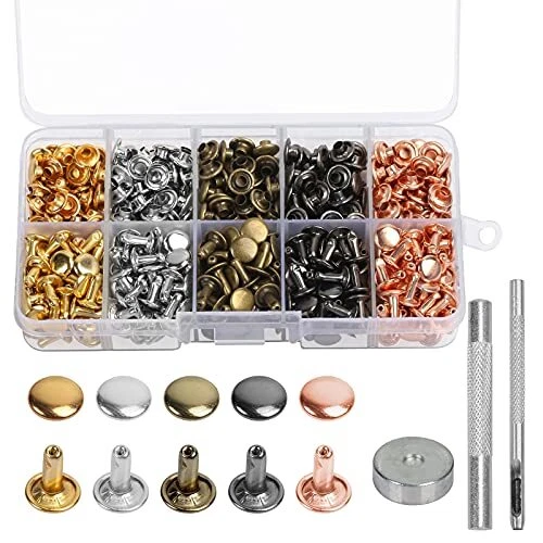 DKINY 250 Set Rivet Cuir Couleur 8mm Rivets Tubulaire Double Calotte Bouton Pres