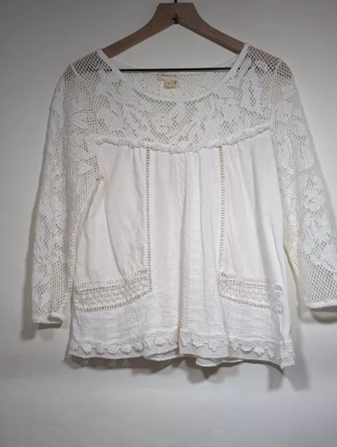 Anthropologie Meadow Rue Top Womens Size M White Lace Blouse Comfort Clean