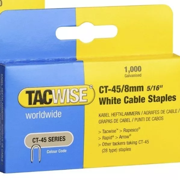 Tacwise CT-45 8mm white cable staples  Boxed in 1,000