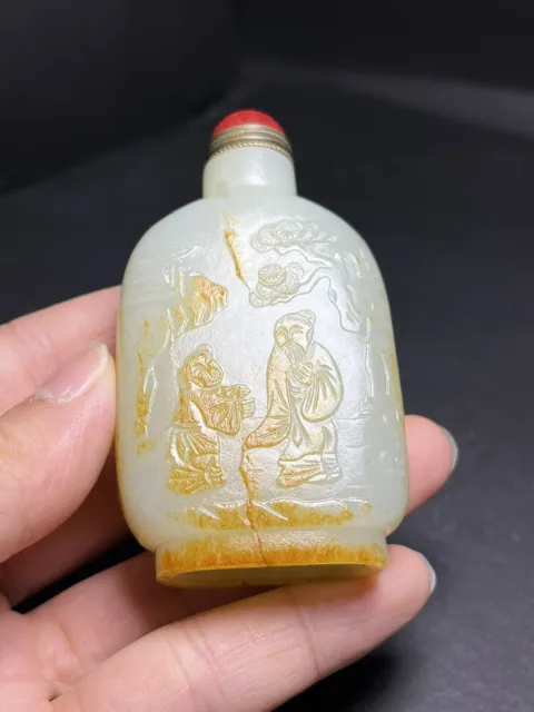 Chinese Exquisite Handmade Figures carving Hetian Jade Snuff Bottle
