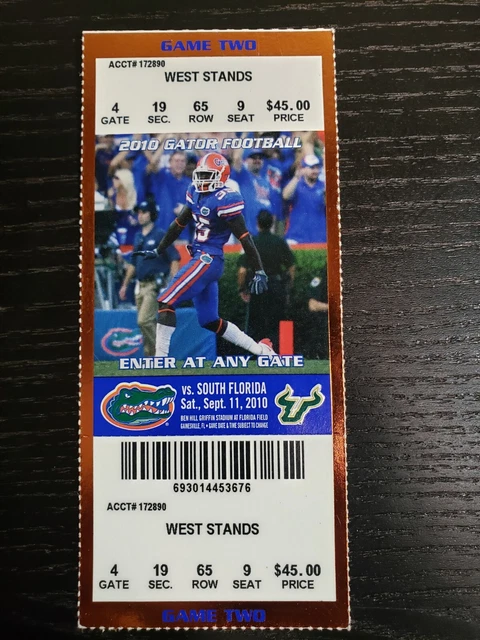 Florida Gators VS South Florida Football Ticket Stub  9/11 2010- 1st ever meetin