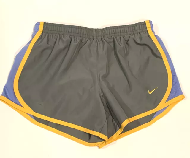 Girls Youth Nike Dri-Fit Gray Blue Gold Athletic Running Shorts Medium Lined