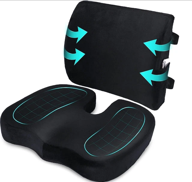 Seat Cushion and Lumbar Support Pillow Memory Foam Orthopedic for Office Chair