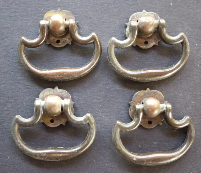 Vintage Set Of Four Brass Drop Handle Drawer Pulls With Hardware