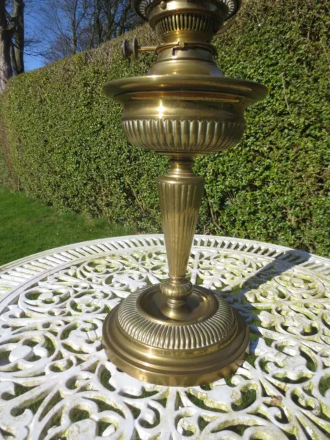 Original Antique Victorian Messengers  Brass Table Oil Lamp & Original Shade 3