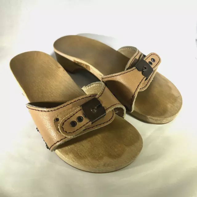 VINTAGE DR SCHOLLS Wooden Sandals Slides Beige Made in Austria SZ 5 $27 ...