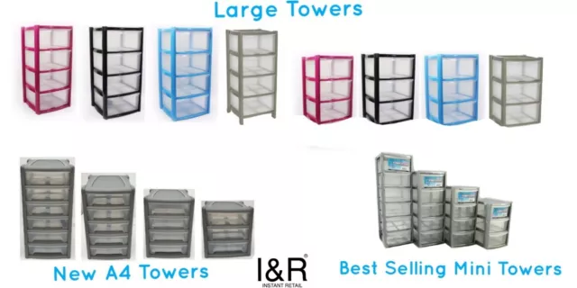 Plastic Storage Tower Small Black 3 4 5 6 Tier Drawer Office