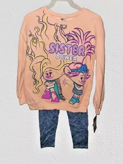 Girls 2 pc set Fleece sweatshirt and leggings Sister Power Trolls size 6x