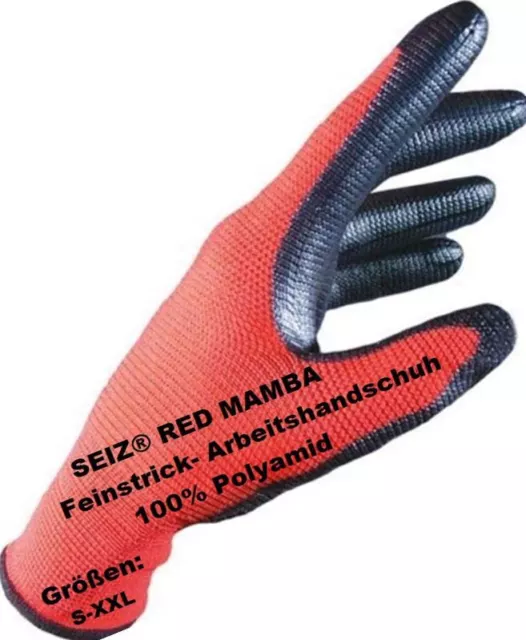 Seiz Work Gloves 100% Polyamide Red With Black Coating Made Of Nitrile