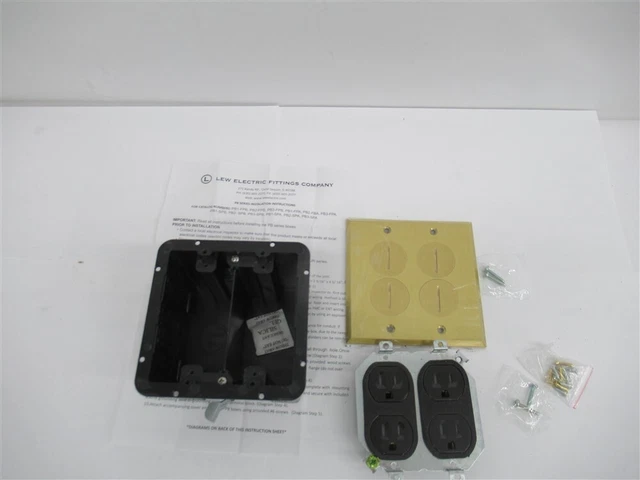 Lew Electric PB2-SPB , 2 Duplex 15A Plastic Floor Box W/Screw Plugs /Brass Cover
