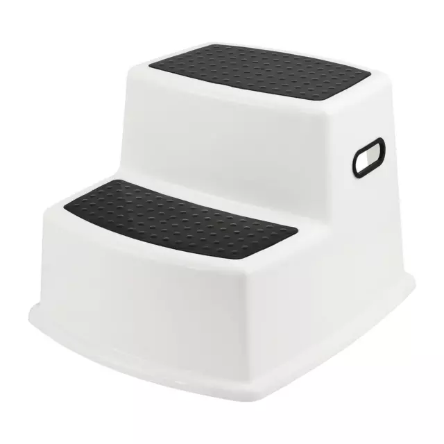 Double Step Stool Non Slip 2 Step Stool Potty Training Bathroom Kitchen Black