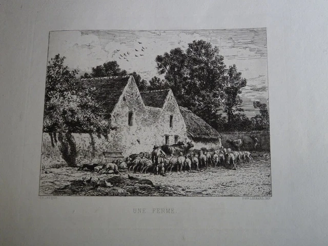 Charles Emile JACQUE 1813-1894 EAU FORTE ORIGINALE FERME PAYSAN BARBIZON 1860