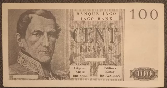 Billet De Jeux JACO BANK De 100 Francs - Edition Uitgaven kimex BRUXELLES