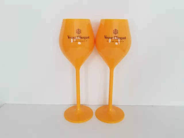 2x Veuve Clicquot Acrylic Plastic Champagne Orange Flutes Glasses140ml 20cm