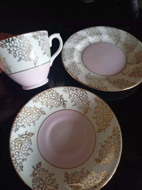 Phoenix England Bone China Trio Pink Gold Flower Cup Saucer Plate TF&S Ltd 2