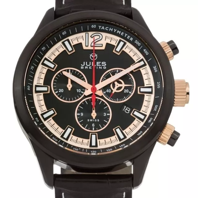 JULES BRETING GEIDI Prime Ion Plated Black Swiss Chronograph Quartz 46 mm w SS 99.99 PicClick