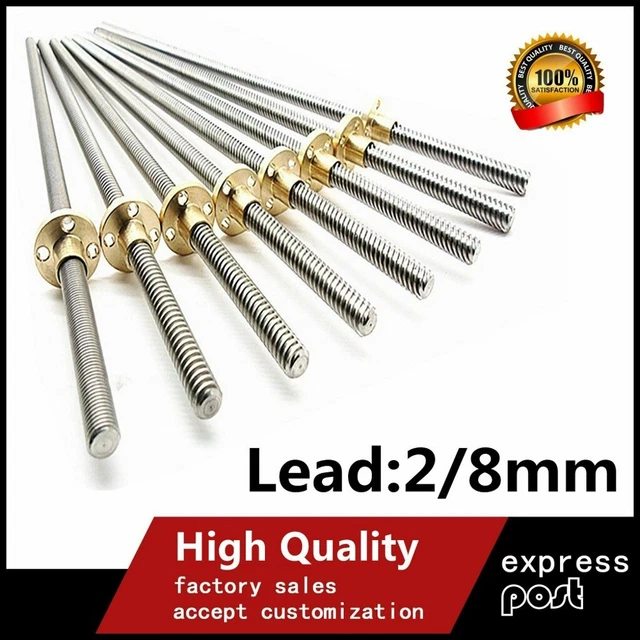 Lead Screw T8 Pitch Lead 2mm/8mm Rod Stainless Linear Rail Bar 100mm-1000mm CNC