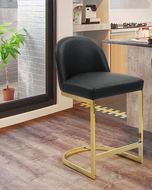 Iconic Home Xander Counter Stool Chair PU Leather Armless Design Half-Moon