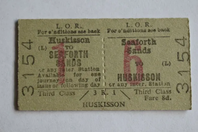 Liverpool Overhead Railway Ticket L.O.R SEAFORTH SANDS to HUSKISSON No 3154