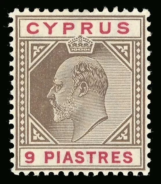 Cyprus 1904 KEVII 9pi brown & carmine VFM. SG 68. Sc 56.