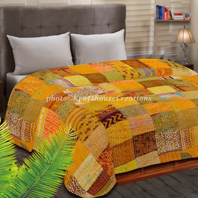 Kantha Patchwork handgefertigt Patola Seidendecke Gudari böhmische Tagesdecke Überwurf