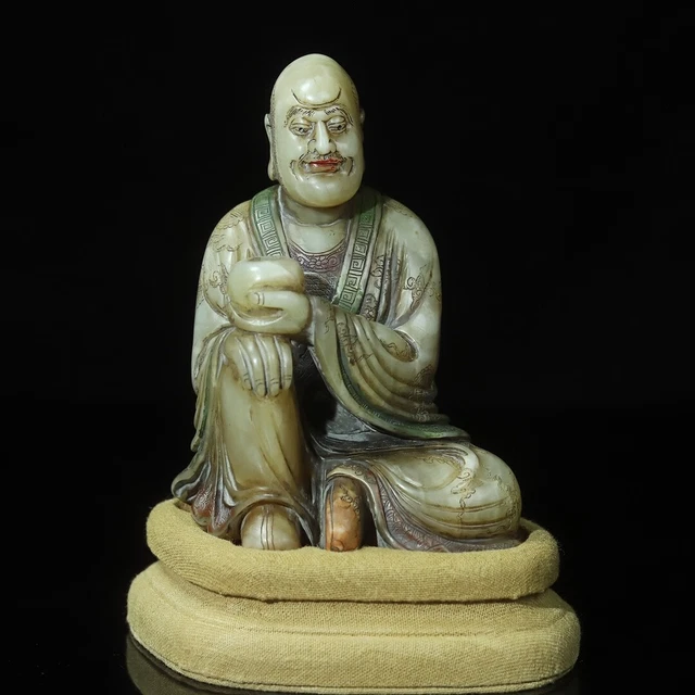 Chinese Exquisite Handmade Lohan carving Shoushan Stone Statue