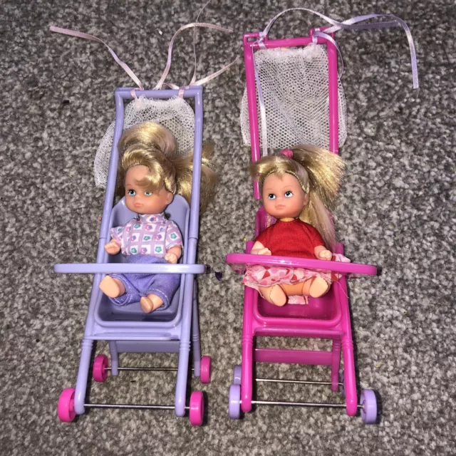 Steffi Love Doll City Walker Jogging Stroller with Mesh Bag Simba and Dolls x 2