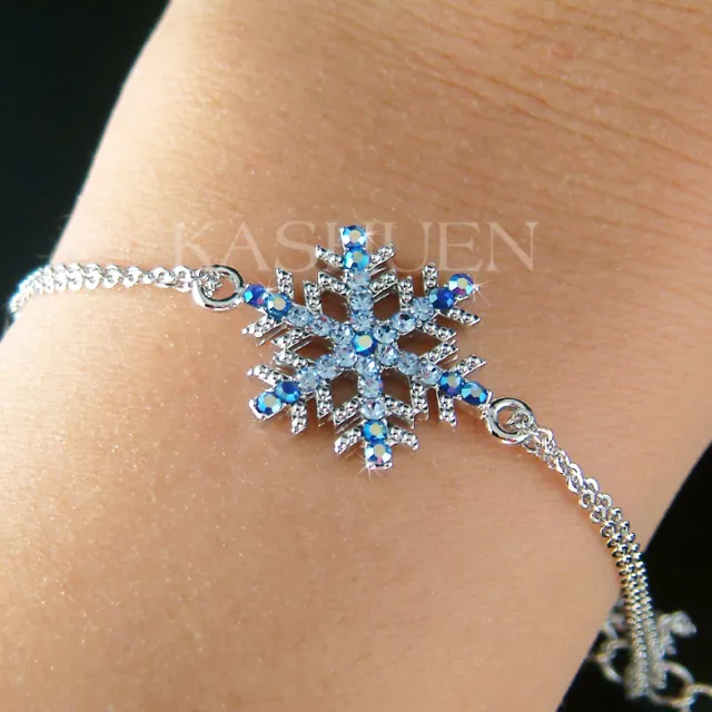 Blau Schneeflocke mit Swarovski Kristall Urlaub Armband Weihnachtsgeschenk