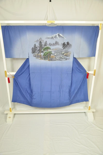 Vintage Japanese Kimono Silk Men’s Juban Mountain/River/Pine tree Landscape 2