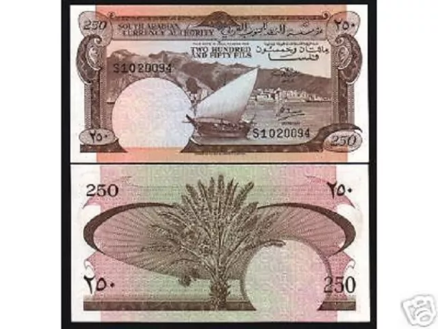 YEMEN DEMOCRATIC REPUBLIC 250 FILS P-1 1965 1st BANK NOTE YDR UNC BOAT ARAB NOTE