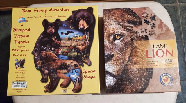 2 New Animal Jigsaw Puzzles..Bear Family Adventure 1000 pc & I Am Lion  550 pc
