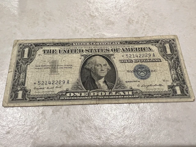1957 STAR NOTE One Dollar Blue Seal Note Silver Certificate Old US Bill $1 Money