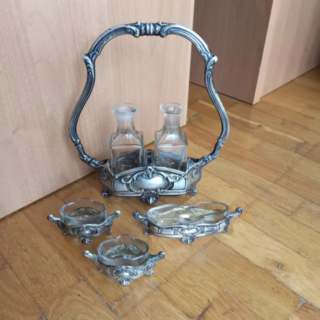 Set Menage sale pepe olio aceto argento 800 e cristallo anni 40