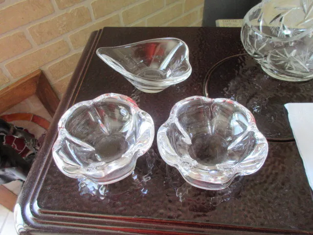 #22 set of 3 vase small Vintage beautiful Crystal Daum France signed clear glass