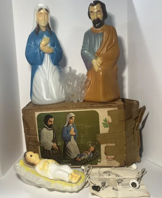 Empire Nativity Blow Mold 4 Piece Set 10" Baby Jesus  18" Mary & Joseph 1373 Box